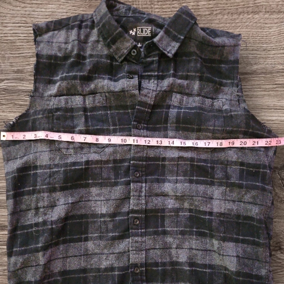 RUDE Black/Grey Flannel Sleeveless Button-Up Top - Picture 3 of 10